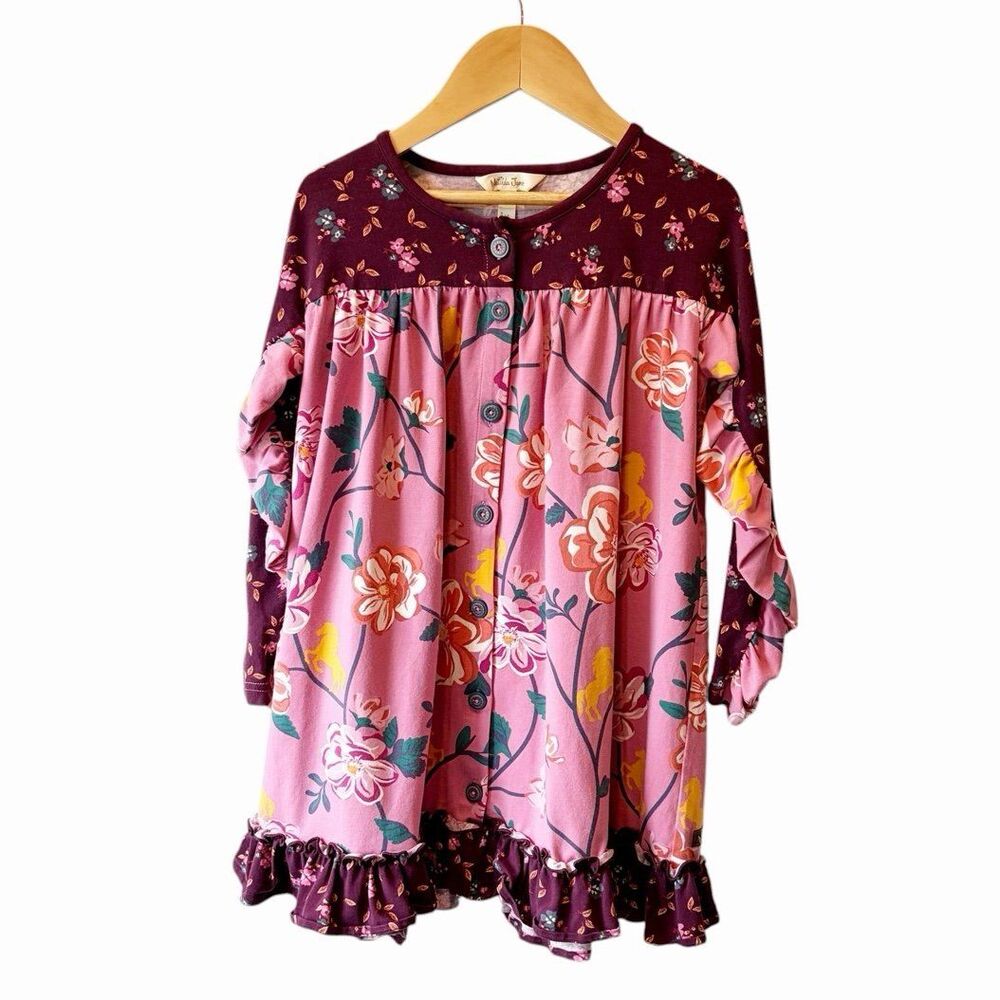 Matilda Jane Girls Floral Twirl Dress Ruffle Hem Long Sleeve Boho Cottagecore 6